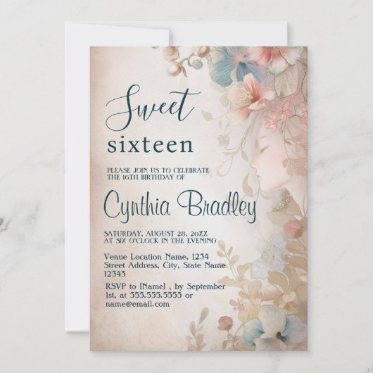 Sprookje Bloemen Zoet Zestien Verjaardagsfeest Kaart (Voorkant)