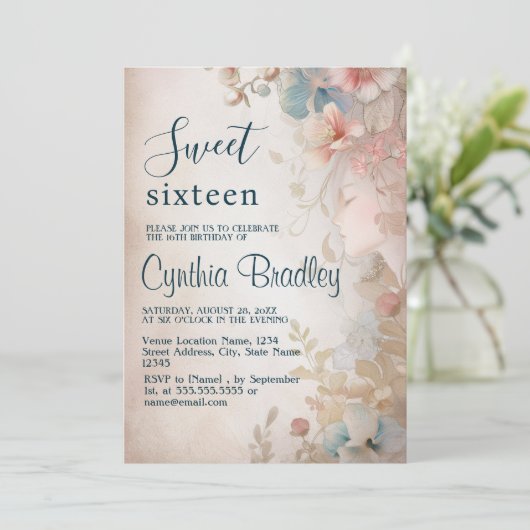 Sprookje Bloemen Zoet Zestien Verjaardagsfeest Kaart (Staand voorkant)