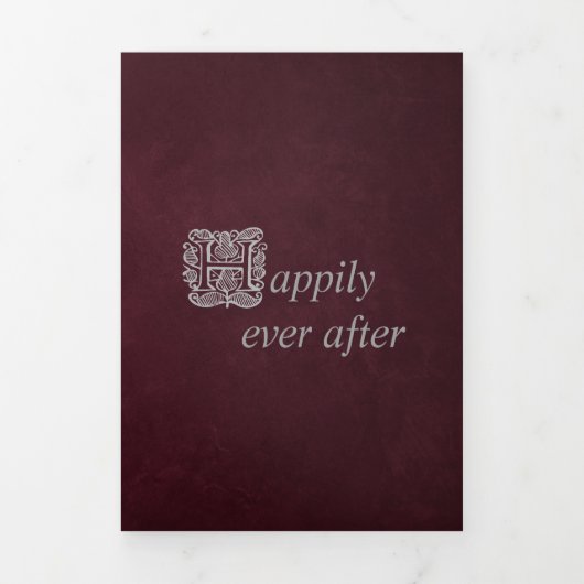  sprookje boek zilveren bordeaux bruiloft drieluik uitnodiging (Cover)