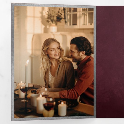  sprookje boek zilveren bordeaux bruiloft drieluik uitnodiging (Binnenzijde eerst)