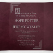  sprookje boek zilveren bordeaux bruiloft drieluik uitnodiging (Binnenkant midden)