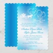 Sprookje Bruiloft Carriage Peacock Blue Kaart (Voorkant / Achterkant)