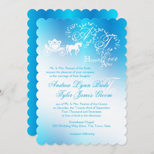 Sprookje Bruiloft Carriage Peacock Blue Kaart (Voorkant / Achterkant)