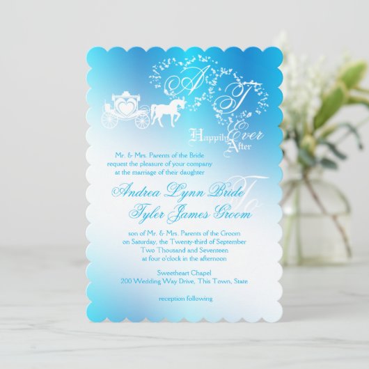 Sprookje Bruiloft Carriage Peacock Blue Kaart (Staand voorkant)