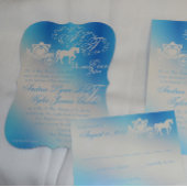 Sprookje Bruiloft Carriage Peacock Blue Kaart