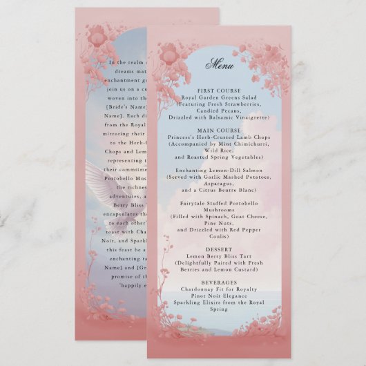 Sprookje bruiloft menu kaart (Voorkant / Achterkant)