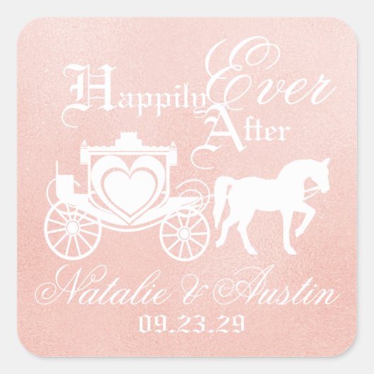 Sprookje Carriage Blush Pink Vierkante Sticker (Voorkant)