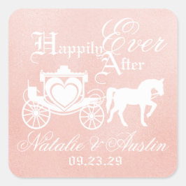 Sprookje Carriage Blush Pink Vierkante Sticker