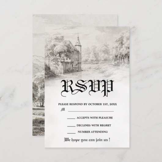  sprookje Castle Wedding RSVP Kaartje (Voorkant / Achterkant)