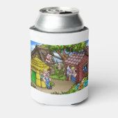 Sprookje De Drie Kleine Varkens Cartoon Scène Blikjeskoeler (Blikje Achterkant)