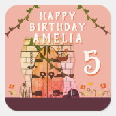 sprookje deur bloem tekening meisje verjaardagsfee vierkante sticker (Voorkant)