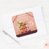 sprookje deur bloem tekening meisje verjaardagsfee vierkante sticker (Envelop)