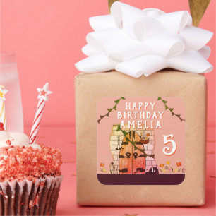 sprookje deur bloem tekening meisje verjaardagsfee vierkante sticker