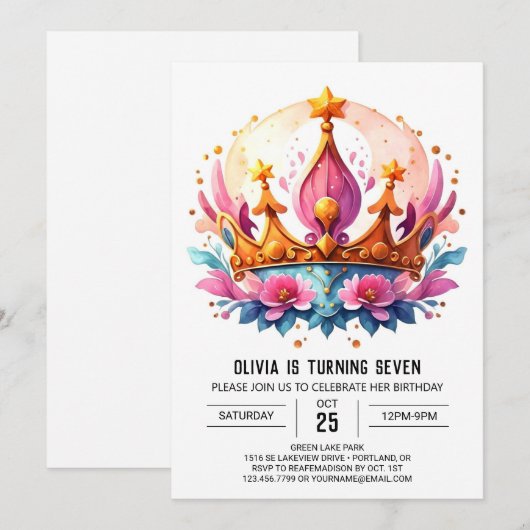 Sprookje Digitale Prinses Kroon Verjaardag Kaart (Voorkant / Achterkant)