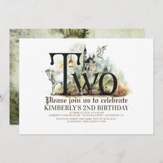 Sprookje Eenhoorn Draak Magisch Kasteel 2e Verjaar Kaart (Voorkant / Achterkant)