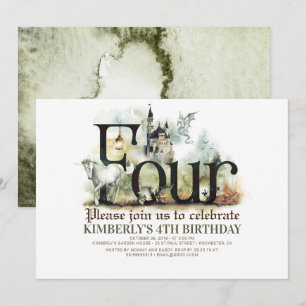 Sprookje Eenhoorn Draak Magisch Kasteel 4e Verjaar Kaart