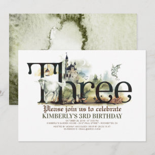 Sprookje Eenhoorn Dragon Magic Castle 3 Verjaardag Kaart