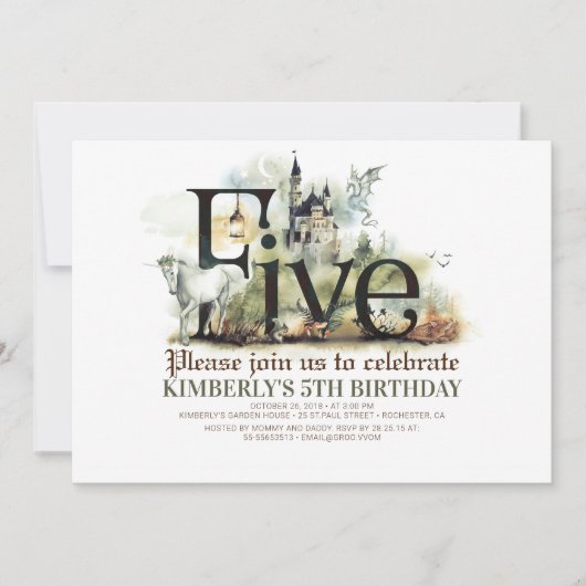 Sprookje Eenhoorn Dragon Magic Castle 5e verjaarda Kaart (Voorkant)