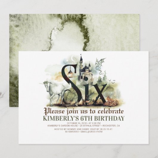 Sprookje Eenhoorn Dragon Magic Castle 6 Verjaardag Kaart (Voorkant / Achterkant)