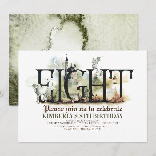 Sprookje Eenhoorn Dragon Magic Castle 8e verjaarda Kaart (Voorkant / Achterkant)