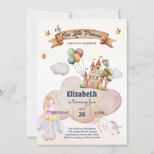 sprookje eenhoorn kasteel meisje verjaardag uitnod kaart (Voorkant)