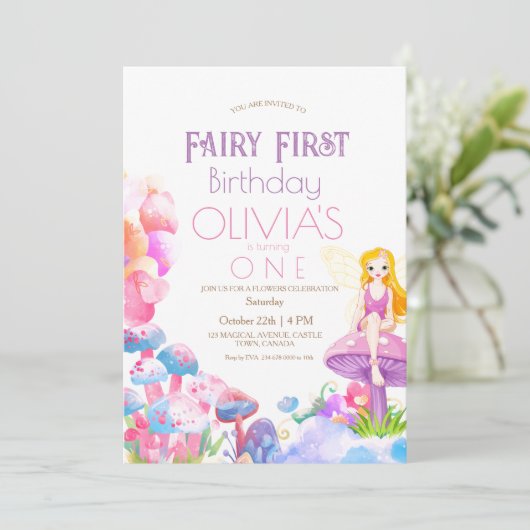 Sprookje Eerste Thema Paddenstoel 1e Verjaardagsfe Kaart (Staand voorkant)