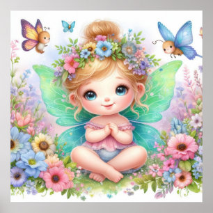 Sprookje en bloemen in sprookjesland pastel waterv poster
