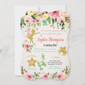 Sprookje en eenhoorn 1e verjaardag roze en goud kaart (Voorkant)