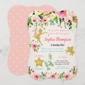 Sprookje en eenhoorn 1e verjaardag uitnodiging (Voorkant / Achterkant)