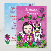 Sprookje en eenhoorn verjaardagsuitnodiging kaart (Voorkant / Achterkant)