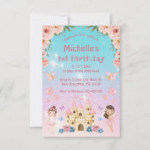 Sprookje en kasteel roze bloem 1e verjaardag schat kaart (Voorkant)