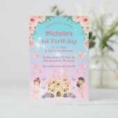 Sprookje en kasteel roze bloem 1e verjaardag schat kaart (Staand voorkant)