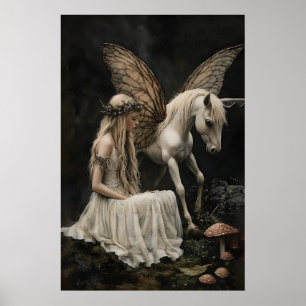 Sprookje en Pegasus Kunstprint, Donkere Academie Poster