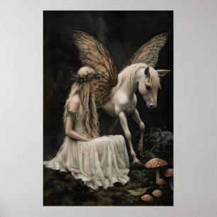Sprookje En Pegasus Kunstprint, Donkere Academie Poster