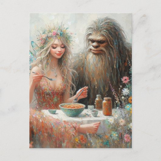 Sprookje en Sasquatch Spaghetti Picknick Briefkaart (Voorkant)