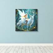 Sprookje en Witte Herten Magisch Bos Canvas Afdruk (Insitu (Houten vloer))