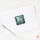 Sprookje en Witte Herten Magisch Bos Vierkante Sticker (Envelop)