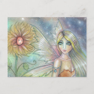 Sprookje en zonnebloem fantasie feeënkunst briefkaart