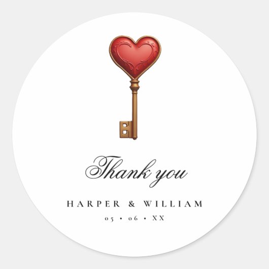 Sprookje hart sleutel bruiloft dank u ronde sticker (Voorkant)