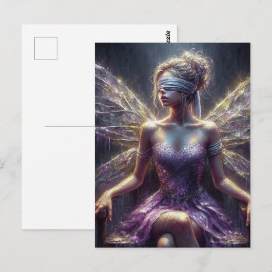 Sprookje in een blinddoek op haar troon briefkaart (Voorkant / Achterkant)