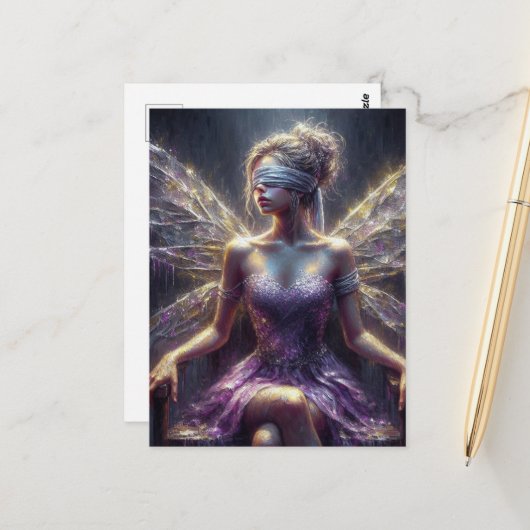 Sprookje in een blinddoek op haar troon briefkaart (Voorkant / Achterkant in situ)