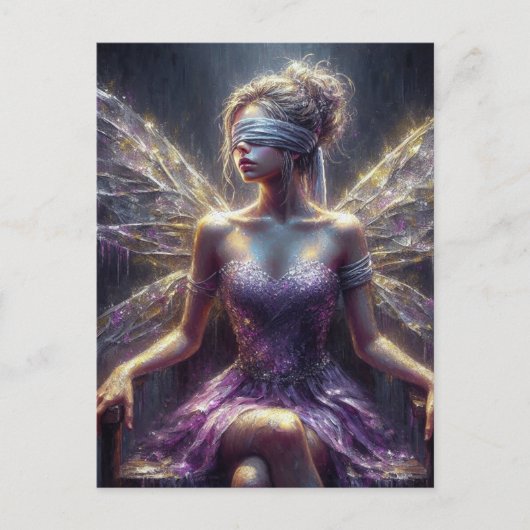 Sprookje in een blinddoek op haar troon briefkaart (Voorkant)