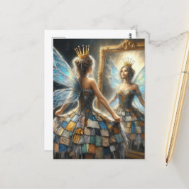 Sprookje in een gewatteerde jurk en een gouden kro briefkaart