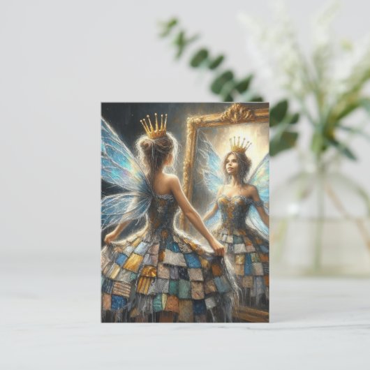 Sprookje in een gewatteerde jurk en een gouden kro briefkaart (Staand voorkant)