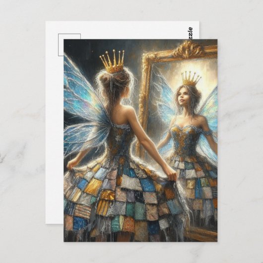 Sprookje in een gewatteerde jurk en een gouden kro briefkaart (Voorkant / Achterkant)