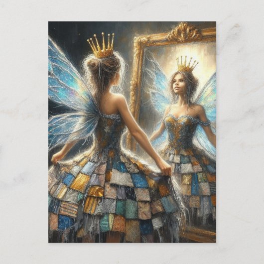 Sprookje in een gewatteerde jurk en een gouden kro briefkaart (Voorkant)