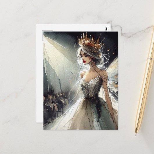 Sprookje in een Mode Show Waterverf Briefkaart (Voorkant / Achterkant in situ)