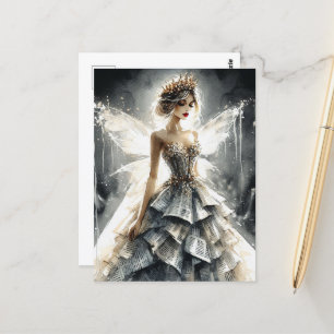 Sprookje in een Mode Shows jurk gemaakt van krante Briefkaart