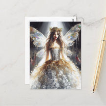 Sprookje in een Mode Shows jurk gemaakt van plasti