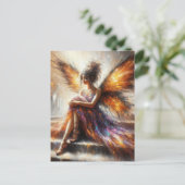 Sprookje in een paarse jurk zittend op de trap briefkaart (Staand voorkant)